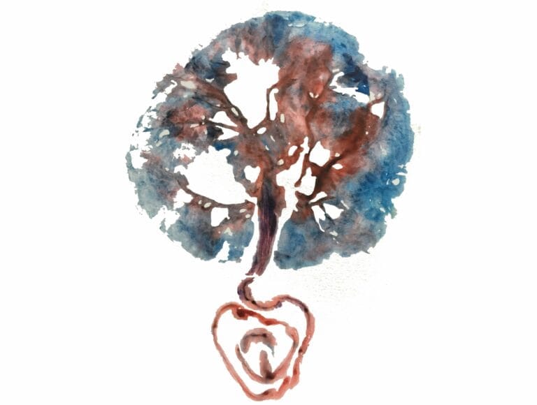 Watercolor tree shaped like a human heart