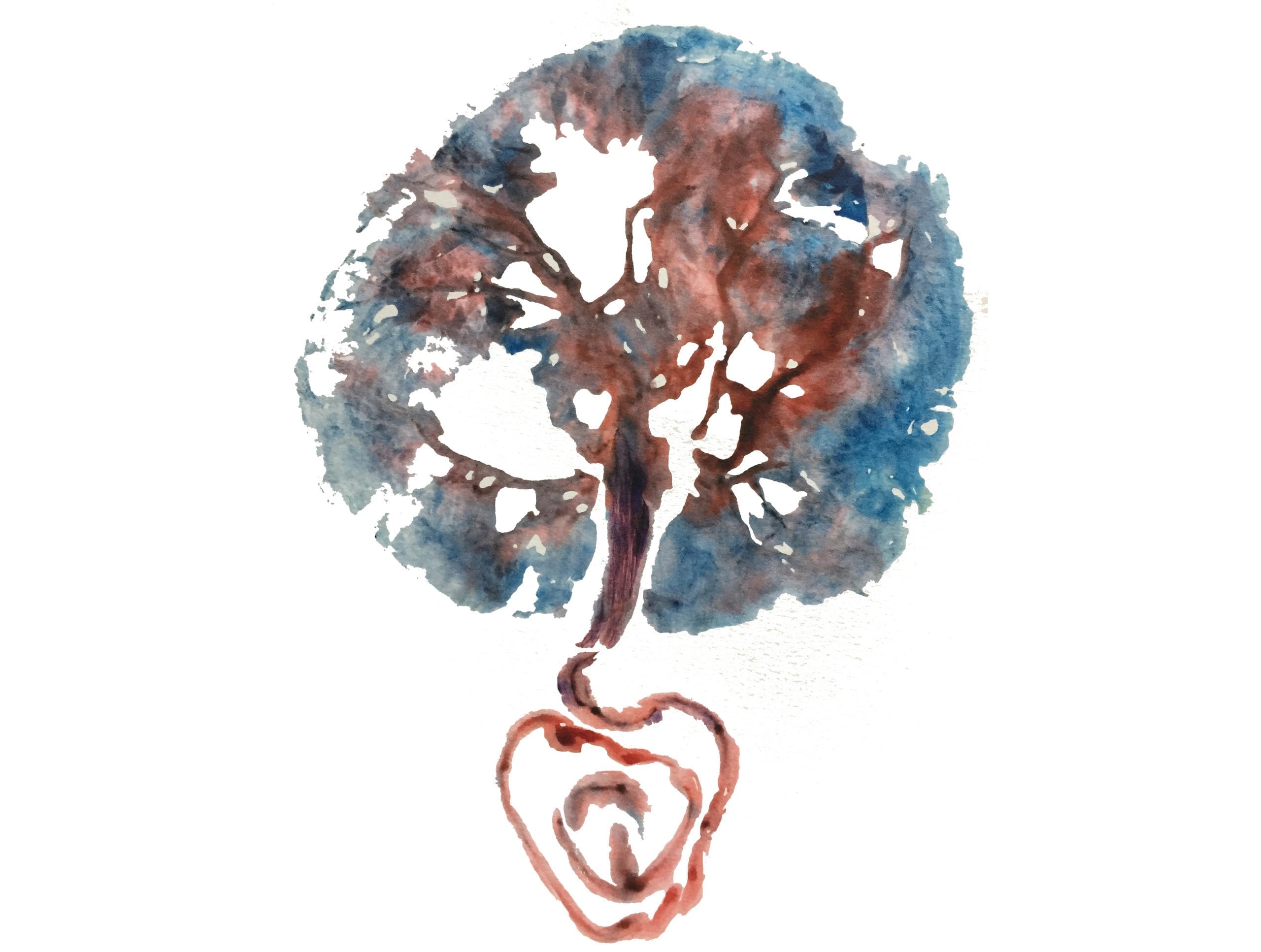 Watercolor tree shaped like a human heart