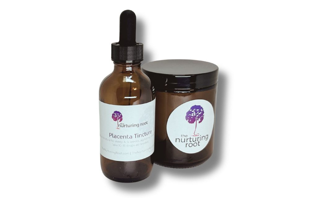 A placenta encapsulation package that includes placenta tincture